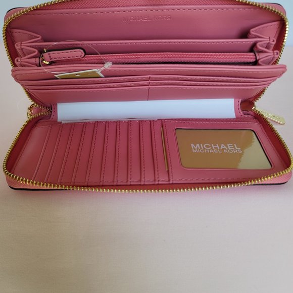 MICHAEL KORS Jet Set Travel Continental Pebbled Leather Wallet-Tea Rose 🎈⭐$138. - Picture 13 of 16